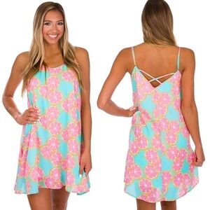 Lauren James Lola Swing Dress in Main Squeeze Citrus Grapefruit Mini Flowy Dress